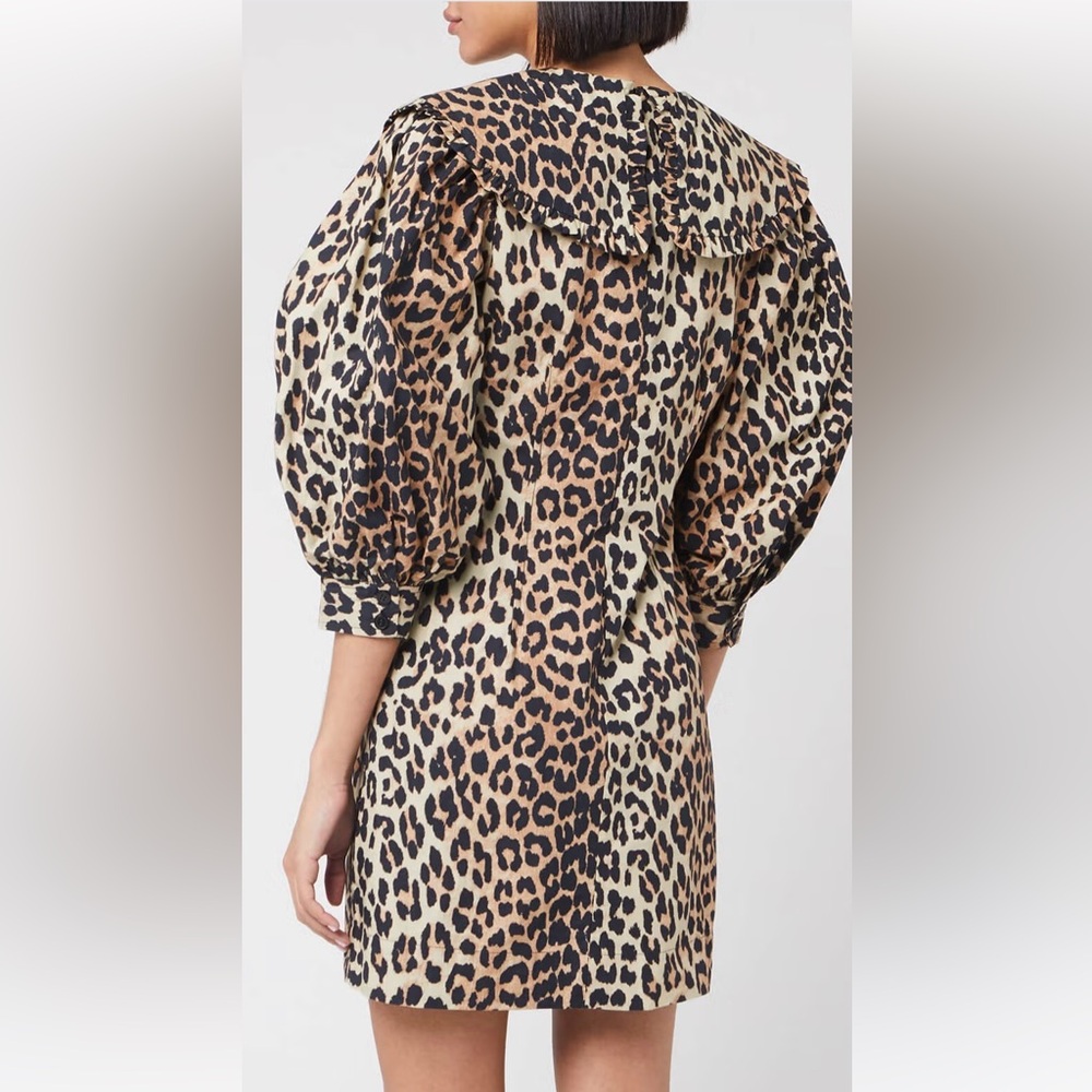 Ganni Leopard Cotton Poplin Mini Dress - Picture 3 of 15